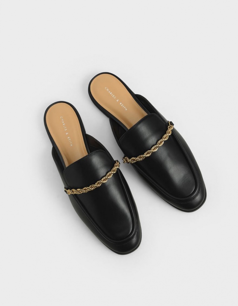 Charles & Keith Metallic Accent Flats Mules Sko Svarte | WNPEM2618