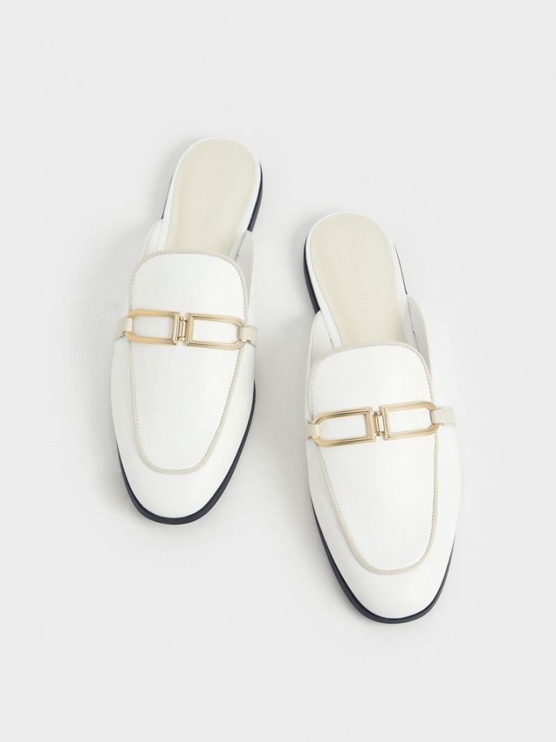 Charles & Keith Metallic Accent Flats Mules Sko Hvite | RTFXG7459