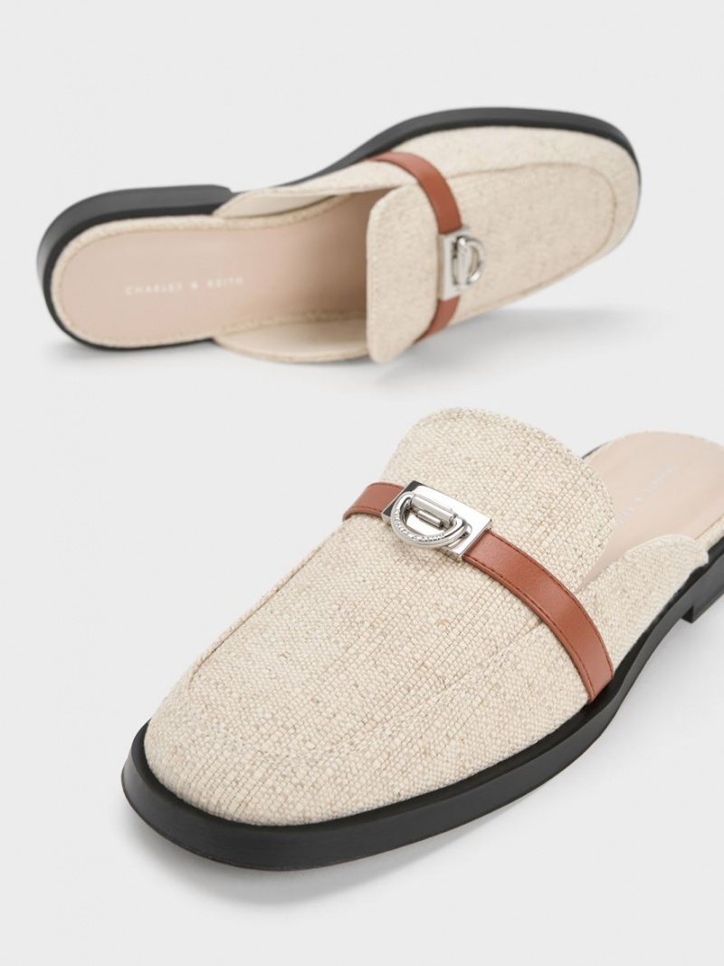 Charles & Keith Metallic Accent Linen Loafer Mules Sko Beige | KRHLS6170