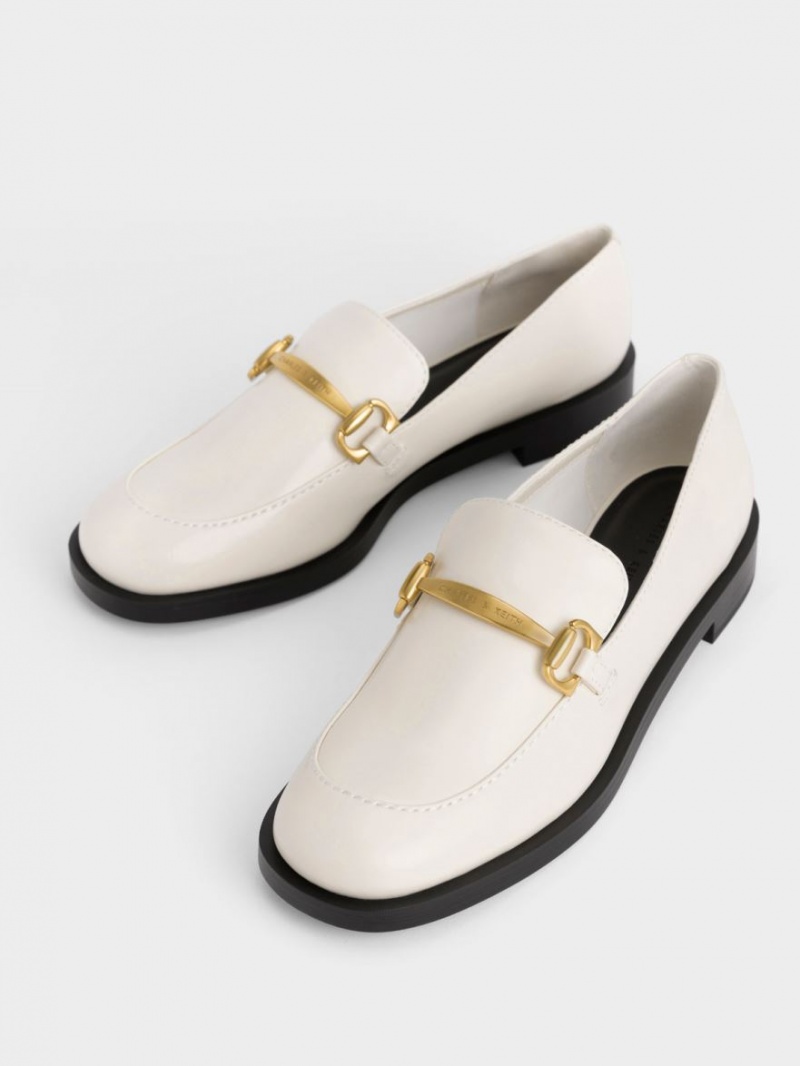 Charles & Keith Metallic Accent Loafers Hvite | VMLZG2913