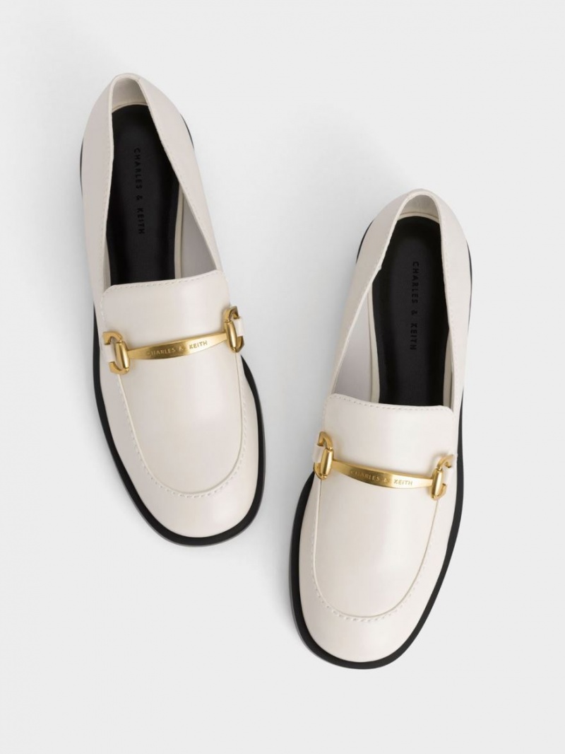 Charles & Keith Metallic Accent Loafers Hvite | VMLZG2913