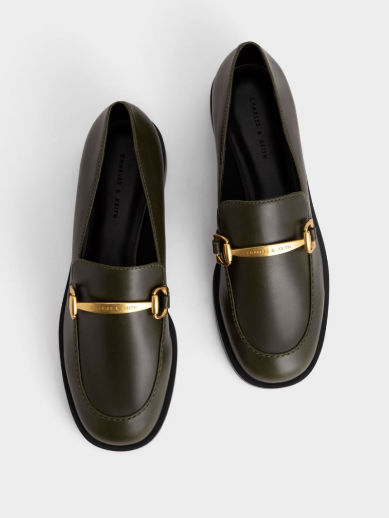 Charles & Keith Metallic Accent Loafers Olivengrønne | PBDGJ8190