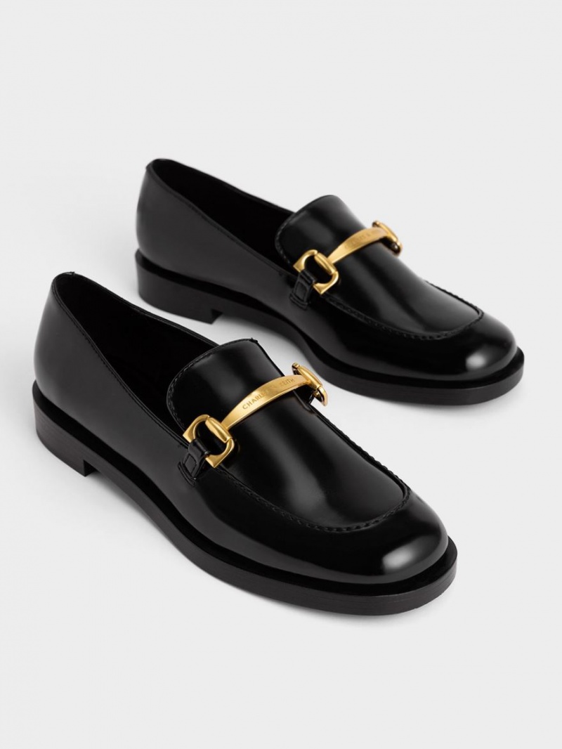 Charles & Keith Metallic Accent Loafers Svarte | IYLZP2710