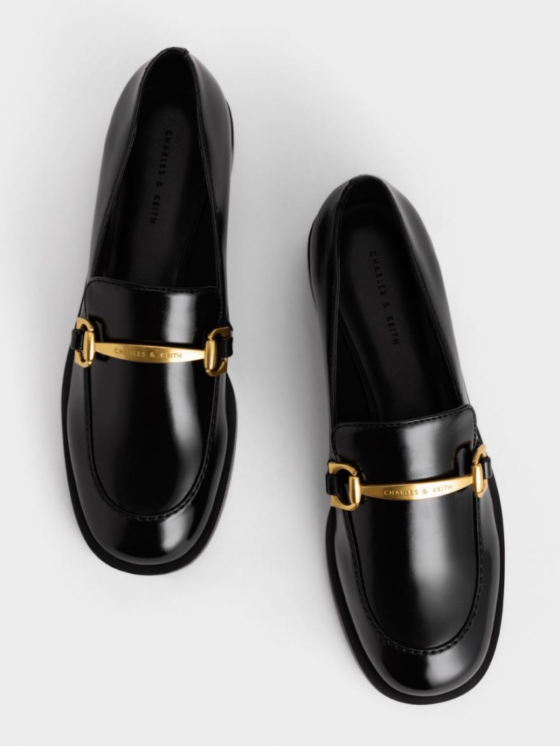 Charles & Keith Metallic Accent Loafers Svarte | IYLZP2710