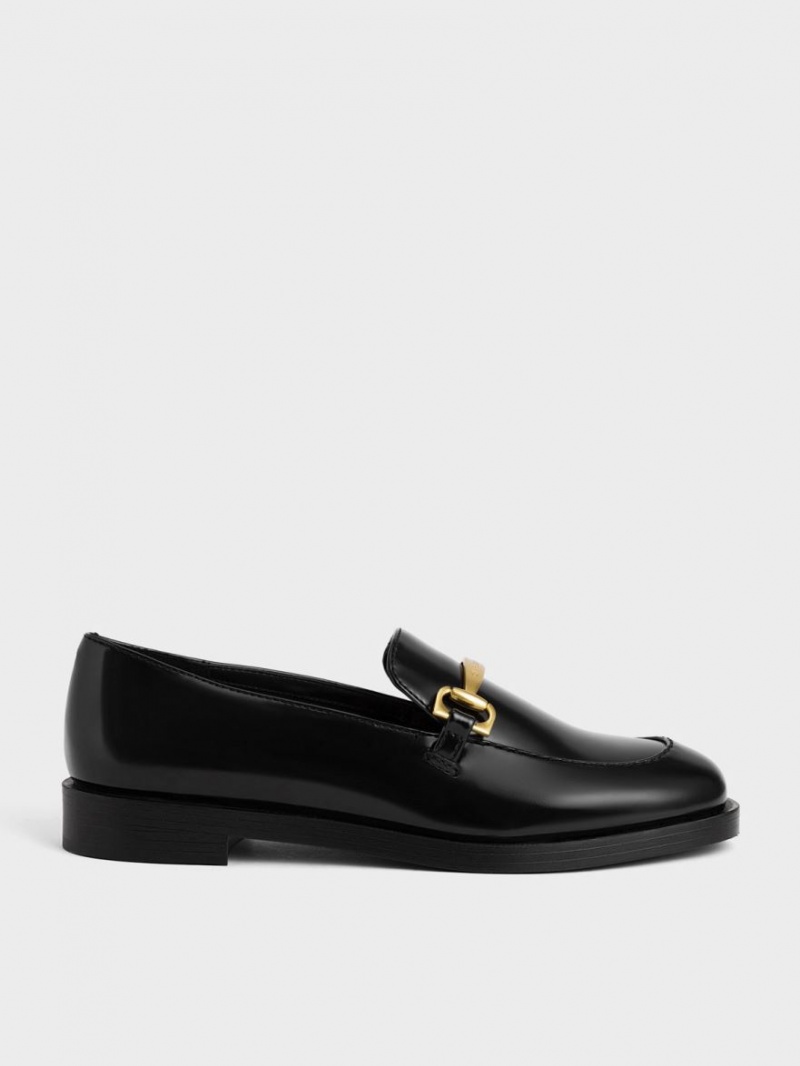 Charles & Keith Metallic Accent Loafers Svarte | IYLZP2710