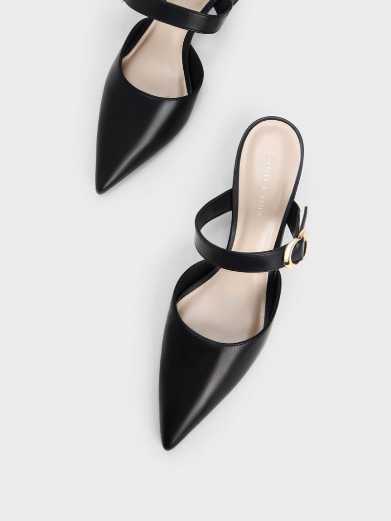 Charles & Keith Metallic Accent Pointed-Tå Pumps Svarte | CYHNV7682