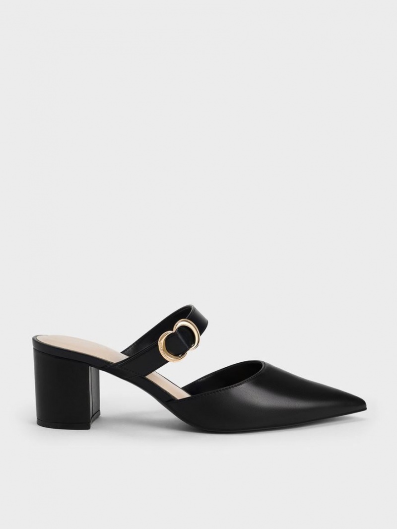 Charles & Keith Metallic Accent Pointed-Tå Pumps Svarte | CYHNV7682