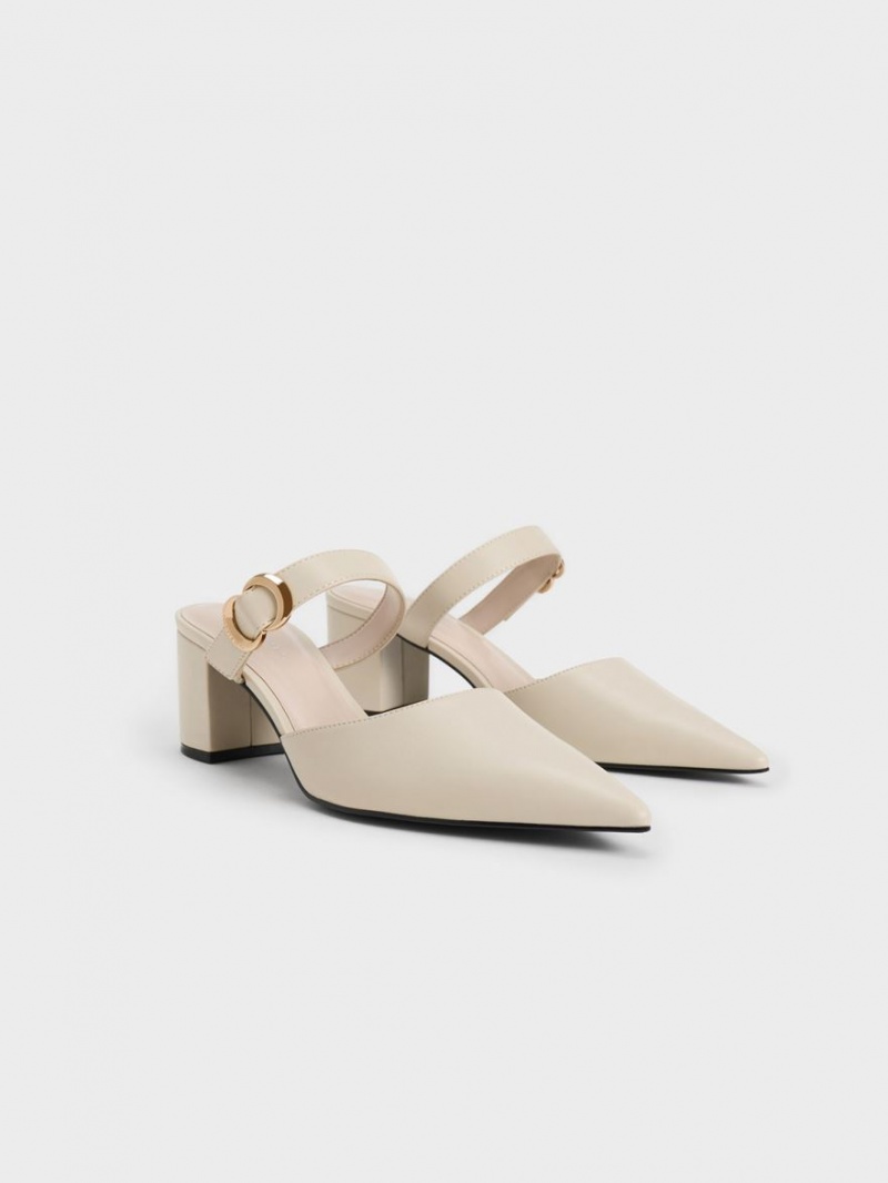 Charles & Keith Metallic Accent Pointed-Tå Pumps Pisket Krem | FCJKZ0512