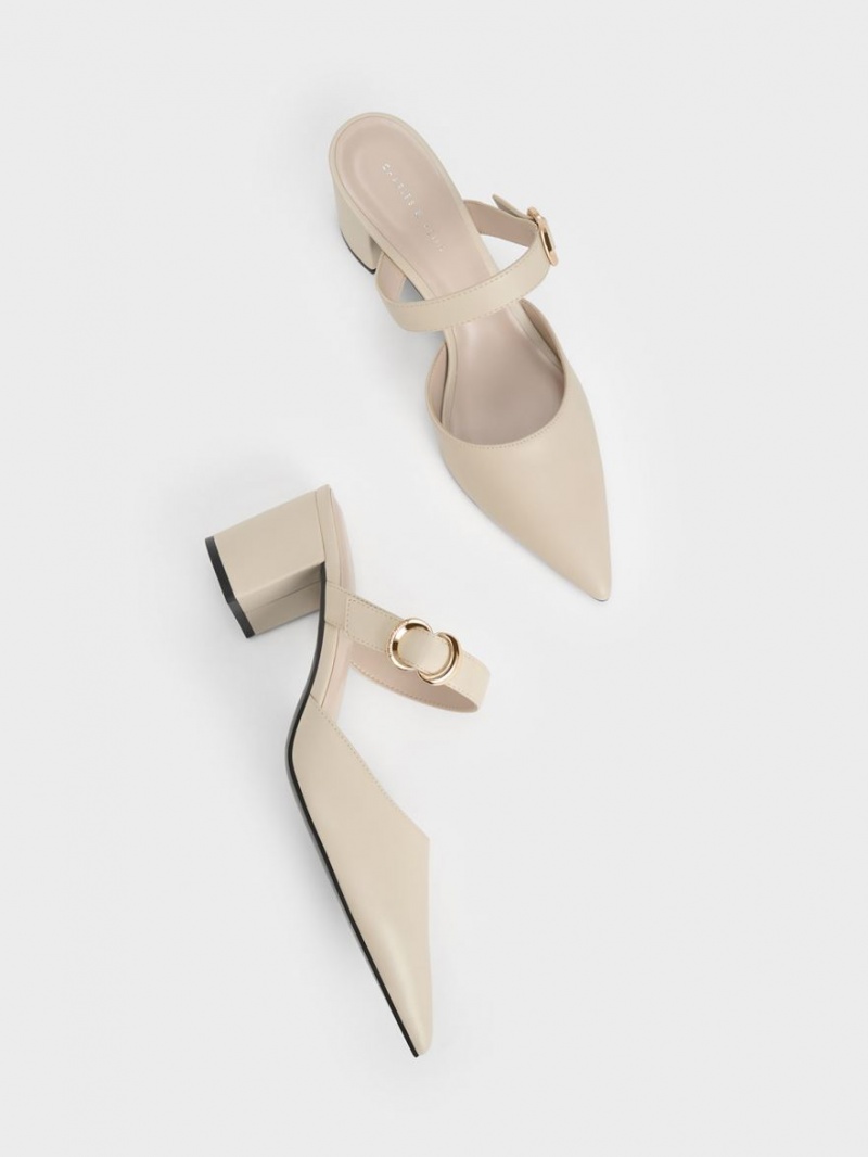 Charles & Keith Metallic Accent Pointed-Tå Pumps Pisket Krem | FCJKZ0512