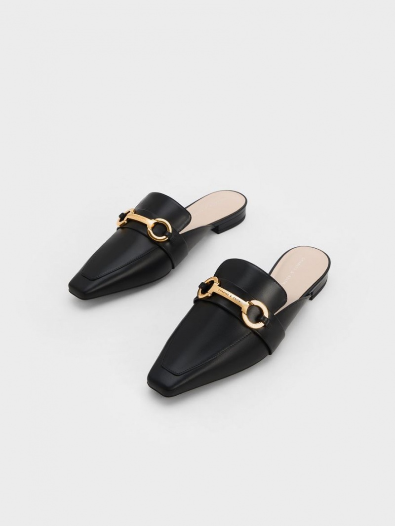 Charles & Keith Metallic Accent Tapered Flate Mules Sko Svarte | QNJRY7380