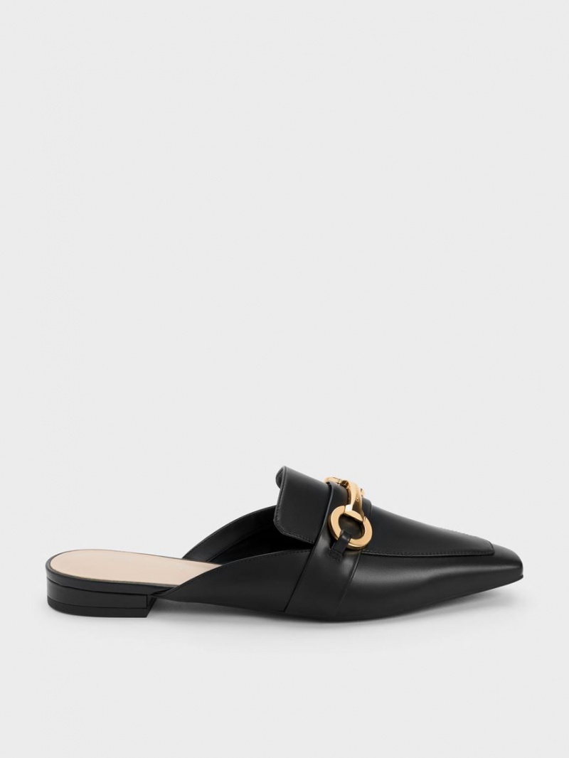 Charles & Keith Metallic Accent Tapered Flate Mules Sko Svarte | QNJRY7380