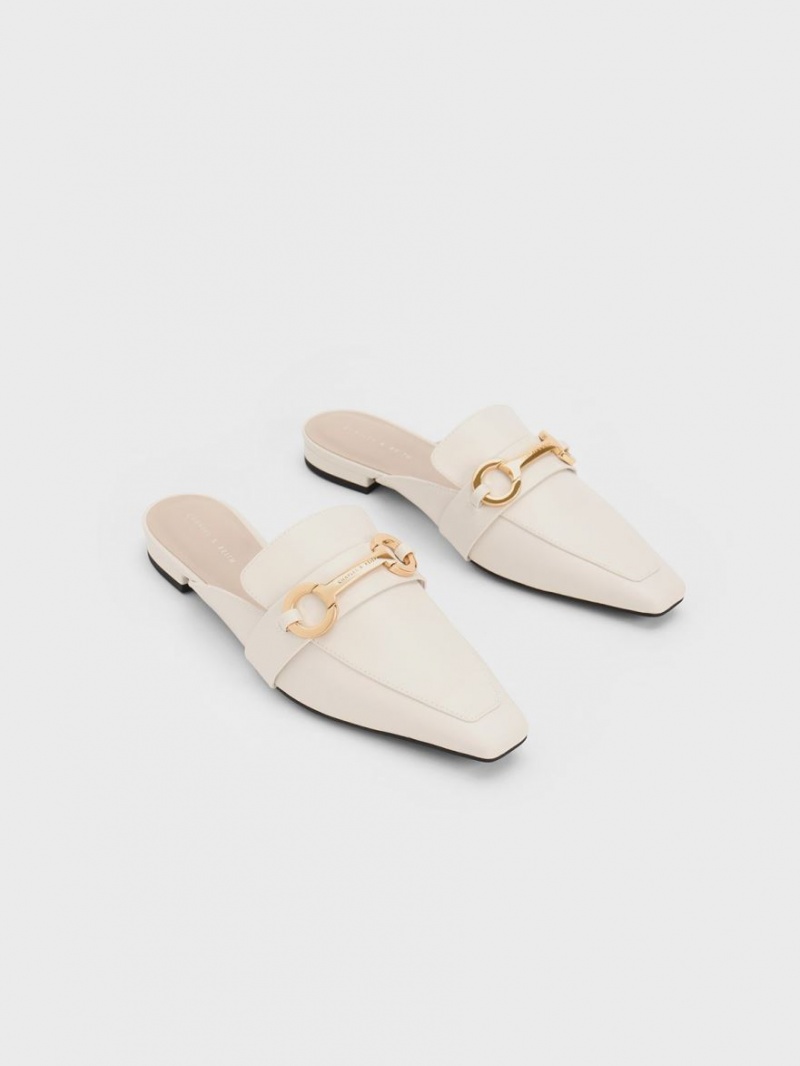 Charles & Keith Metallic Accent Tapered Flate Mules Sko Hvite | HWTDV3568