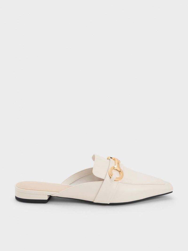 Charles & Keith Metallic Accent Tapered Flate Mules Sko Hvite | HWTDV3568