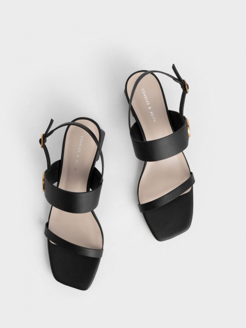 Charles & Keith Metallic Accent Trapeze Sandaler med Hæl Svarte | QHVCU1460