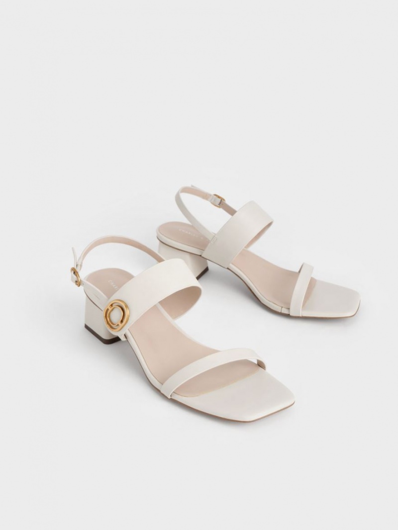 Charles & Keith Metallic Accent Trapeze Sandaler med Hæl Hvite | LFQTD2317