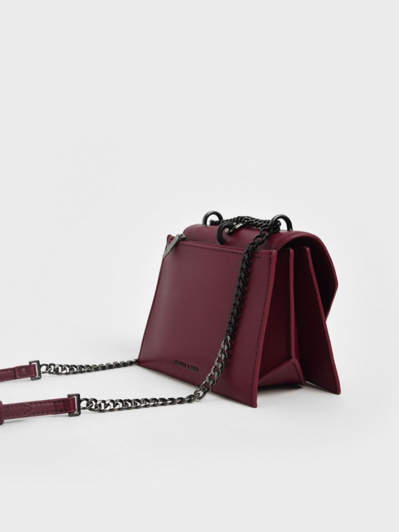 Charles & Keith Metallic Accent Turn-Lock Crossbody Veske Burgunder | QJLIS9304