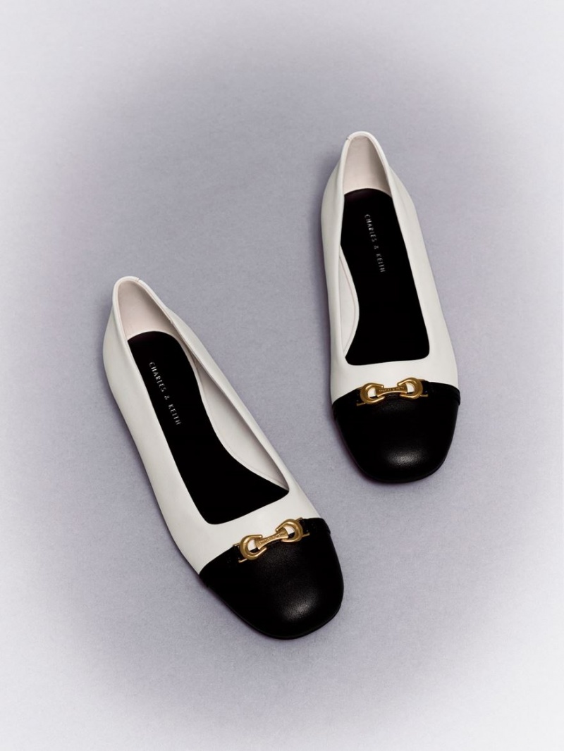 Charles & Keith Metallic Accent Two-Tone Ballerinasko Hvite | OPCDH2650