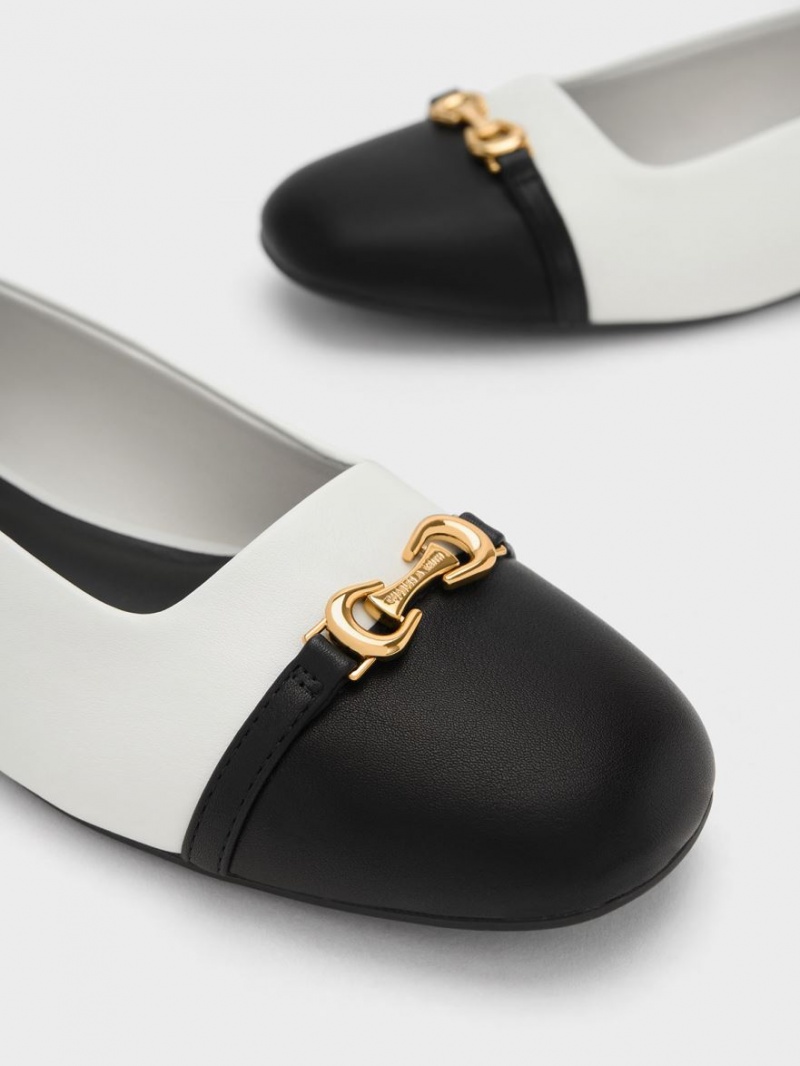 Charles & Keith Metallic Accent Two-Tone Ballerinasko Hvite | OPCDH2650