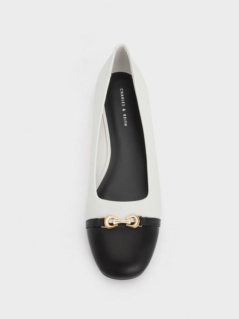 Charles & Keith Metallic Accent Two-Tone Ballerinasko Hvite | OPCDH2650