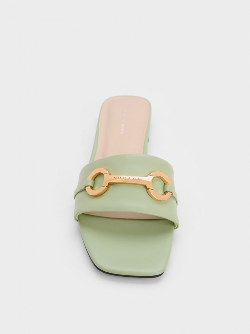 Charles & Keith Metallic Bar Slidesandaler Mint | ZFXBG4265