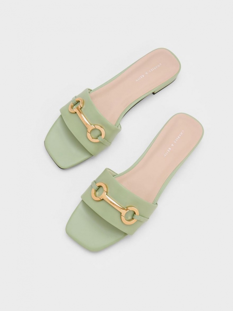 Charles & Keith Metallic Bar Slidesandaler Mint | ZFXBG4265