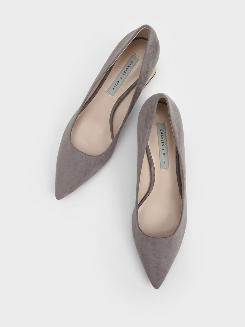 Charles & Keith Metallic Block Heel Textured Pumps Grå | LJRCA5073