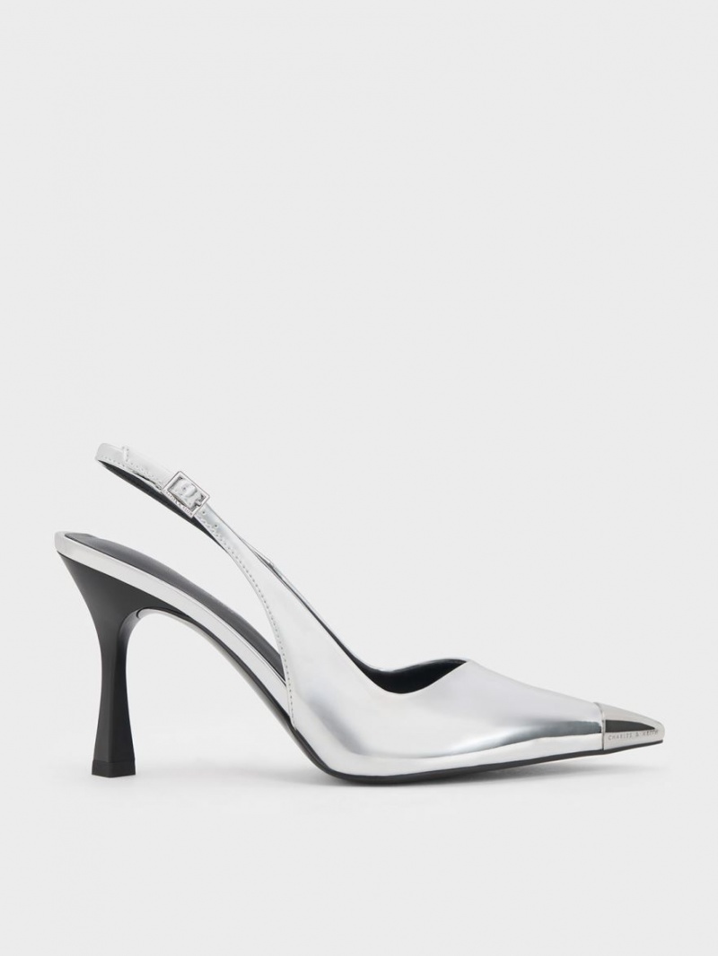 Charles & Keith Metallic Cap Pointed-Tå Slingback Pumps Sølv | ALDRM6304