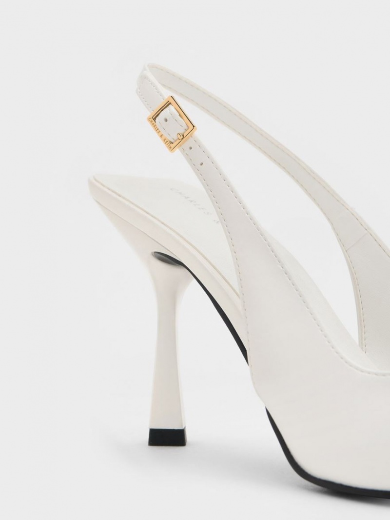 Charles & Keith Metallic Cap Pointed-Tå Slingback Pumps Hvite | GTFMP1420