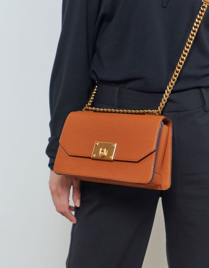 Charles & Keith Metallic Push-Lock Crossbody Veske Oransje | HVFYL1983