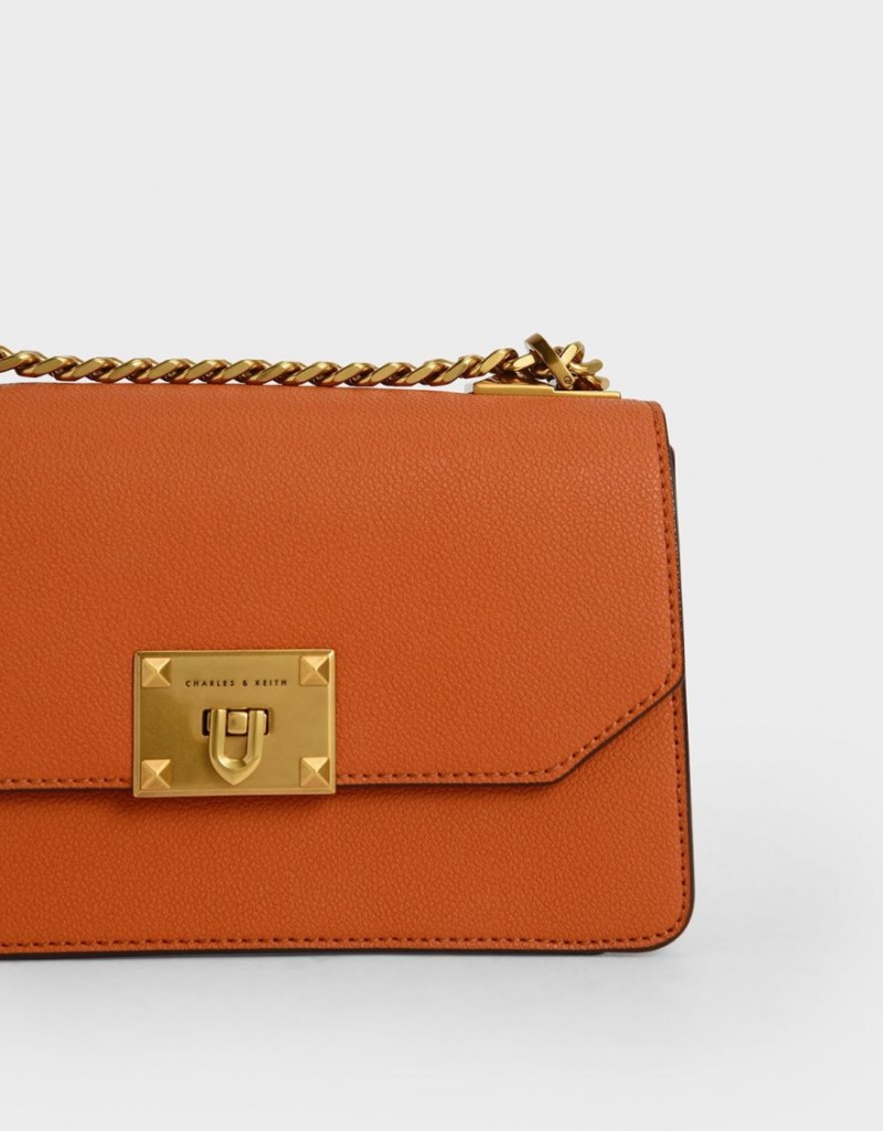 Charles & Keith Metallic Push-Lock Crossbody Veske Oransje | HVFYL1983