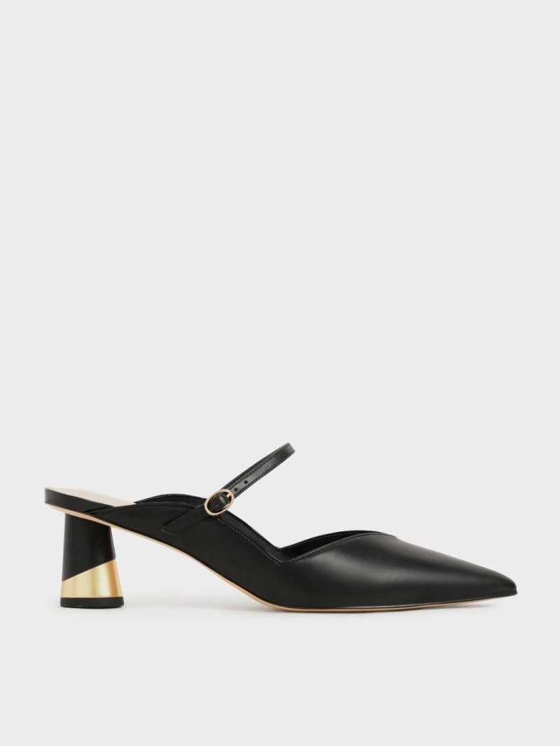 Charles & Keith Metallic Sculptural Heel Mules Sko Svarte | MFHNR8271