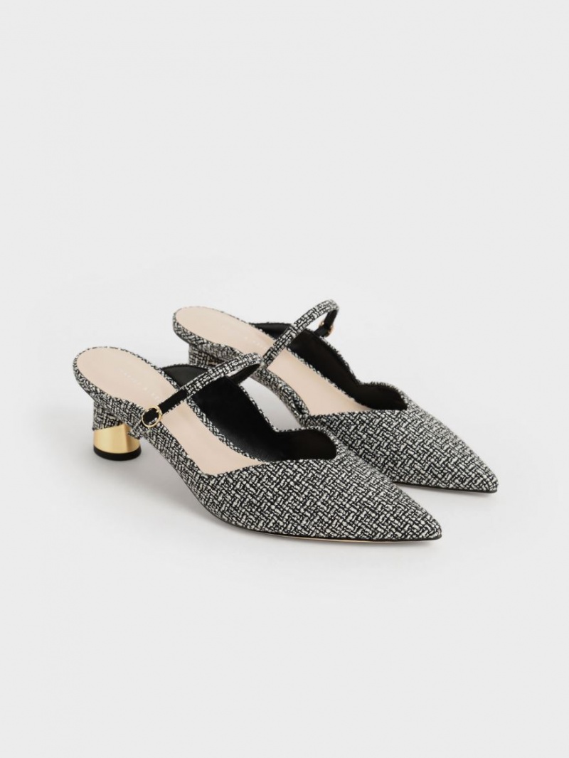 Charles & Keith Metallic Sculptural Heel Tweed Mules Sko Multicolor | UIOVT8137