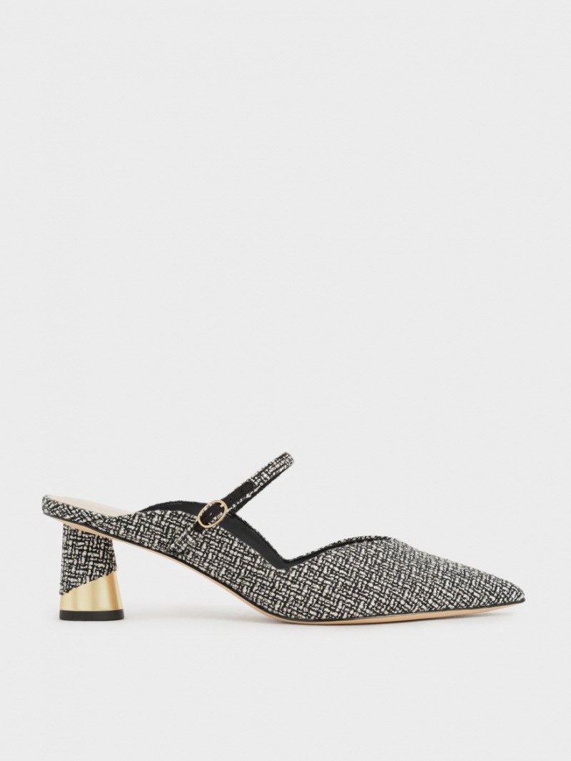 Charles & Keith Metallic Sculptural Heel Tweed Mules Sko Multicolor | UIOVT8137