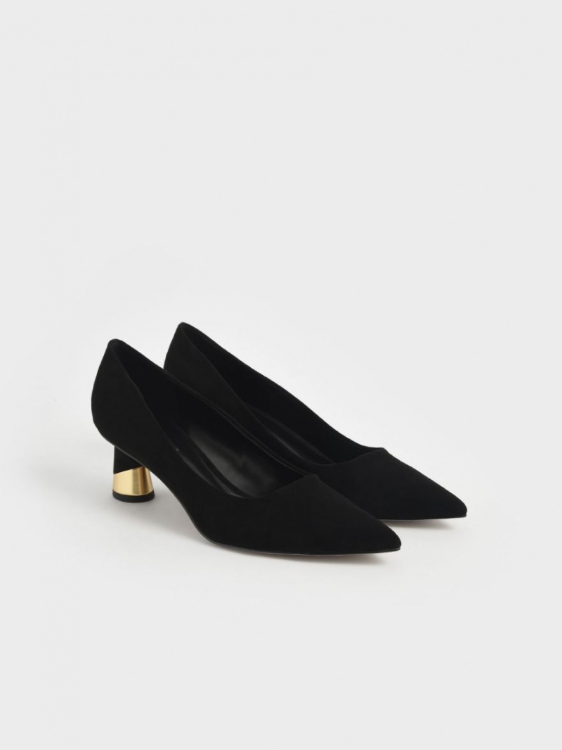 Charles & Keith Metallic Sculptural Heel Textured Pumps Svarte | CEAKW2309