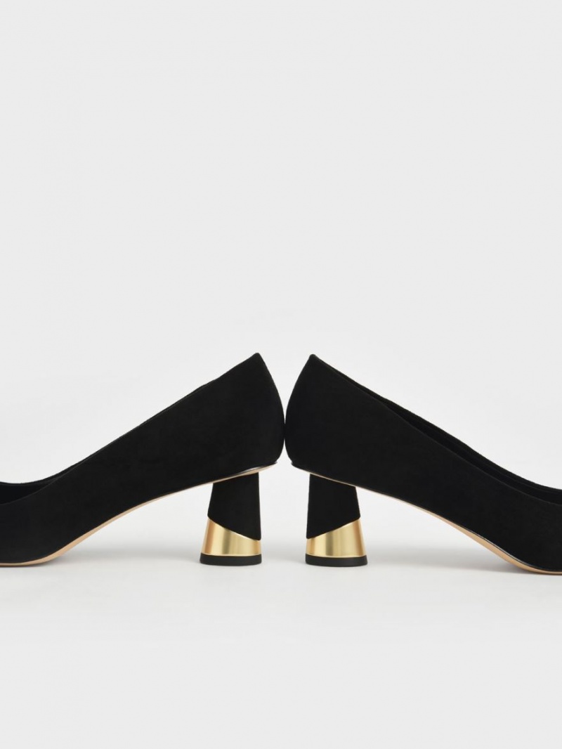 Charles & Keith Metallic Sculptural Heel Textured Pumps Svarte | CEAKW2309