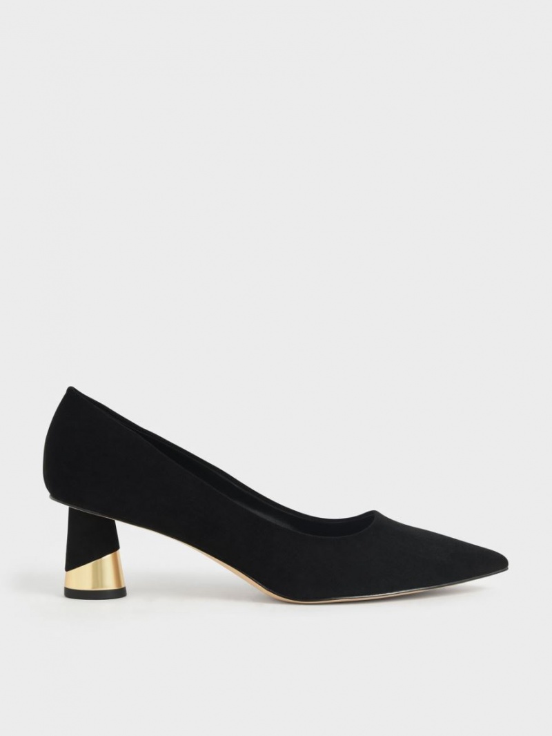 Charles & Keith Metallic Sculptural Heel Textured Pumps Svarte | CEAKW2309