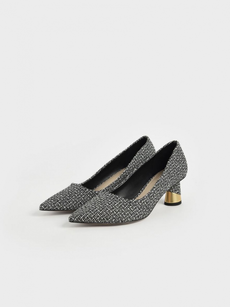 Charles & Keith Metallic Sculptural Heel Tweed Pumps Multicolor | TUCYP4908