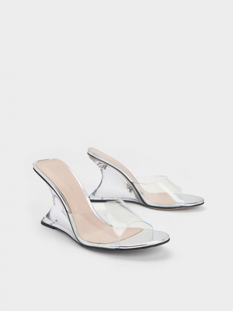 Charles & Keith Metallic Sculptural Heel Wedge Sølv | RSKOT8415