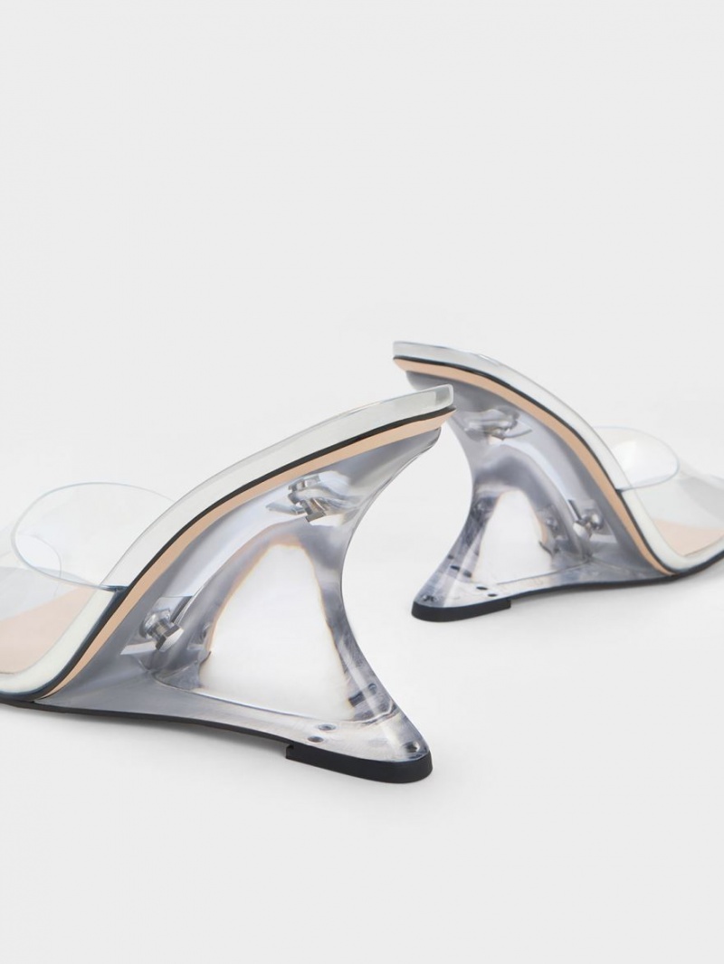 Charles & Keith Metallic Sculptural Heel Wedge Sølv | RSKOT8415