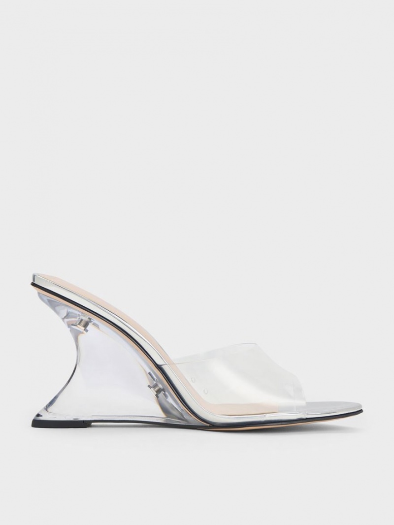 Charles & Keith Metallic Sculptural Heel Wedge Sølv | RSKOT8415