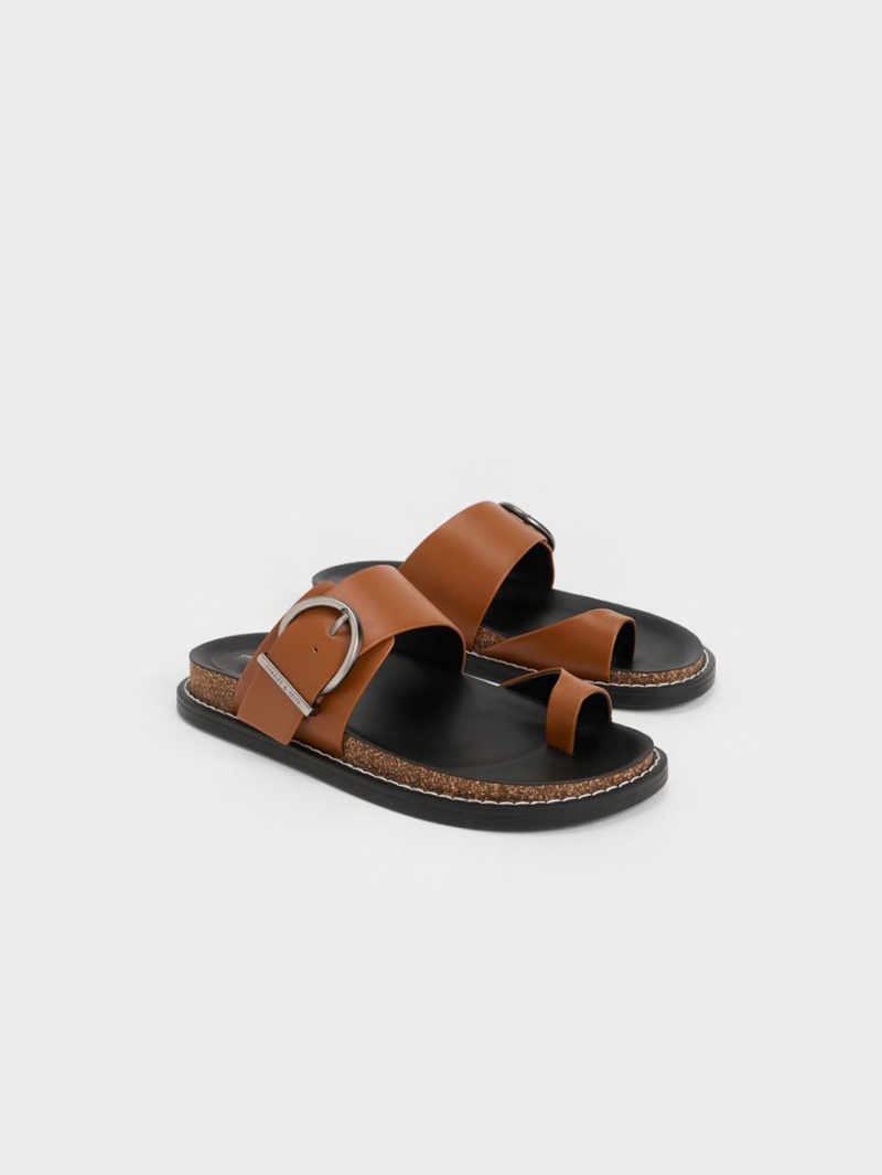 Charles & Keith Metallic Spenne Tå-Ring Flate Sandaler Brune | QVRIP8957