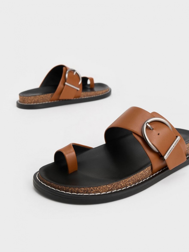 Charles & Keith Metallic Spenne Tå-Ring Flate Sandaler Brune | QVRIP8957