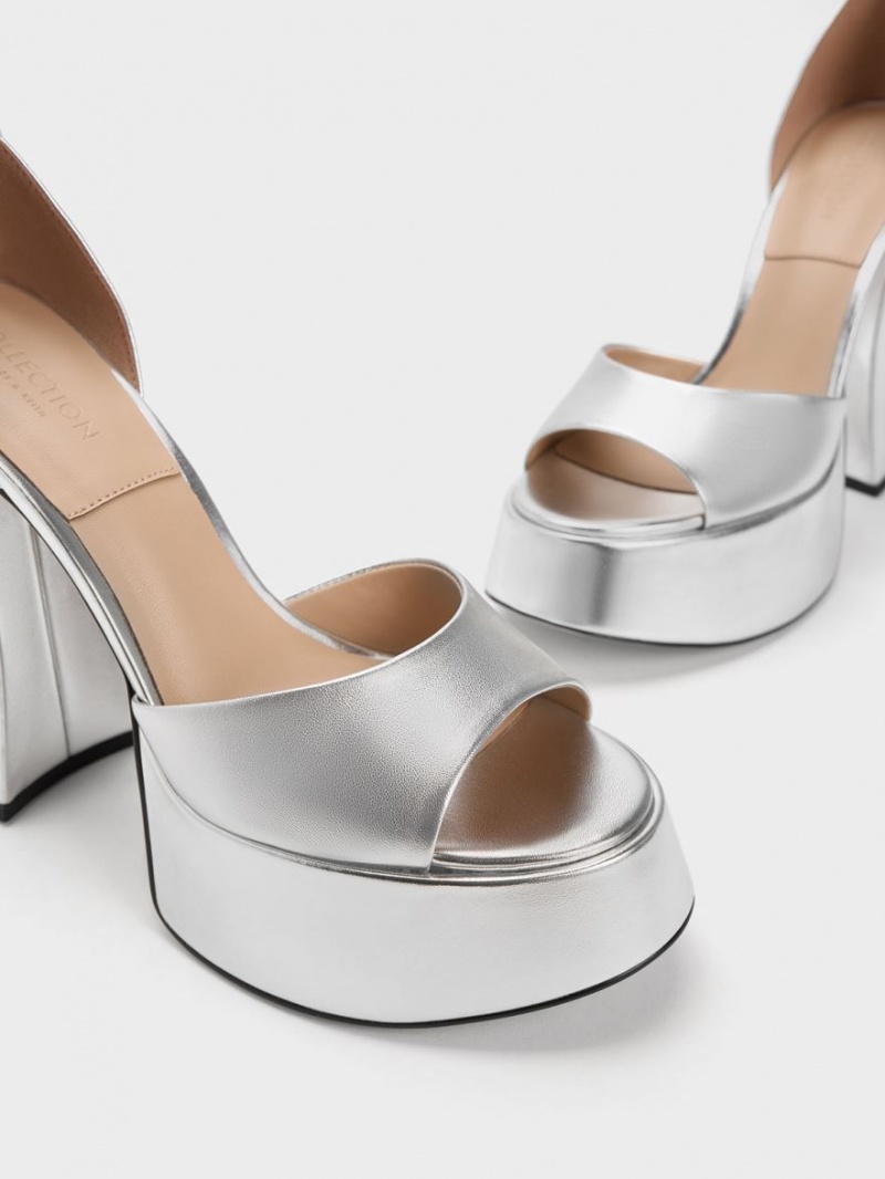 Charles & Keith Michelle Metallic Lær Platåsandaler Sølv | ANYQD1034