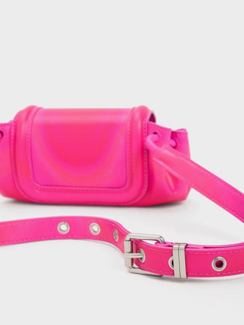 Charles & Keith Mini Blossom Curved Flap Crossbody Veske Rosa | SANQW9534