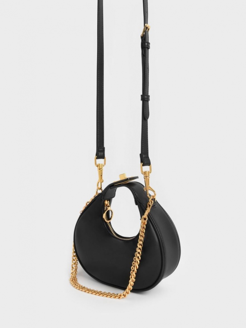 Charles & Keith Mini Crescent Hobo Veske Svarte | XZULS2546