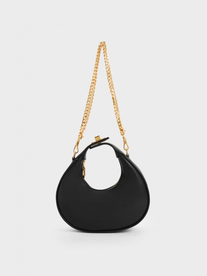 Charles & Keith Mini Crescent Hobo Veske Svarte | XZULS2546