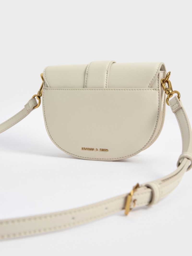 Charles & Keith Mini Gabine Sadelvesker Pisket Krem | WTKEC4973