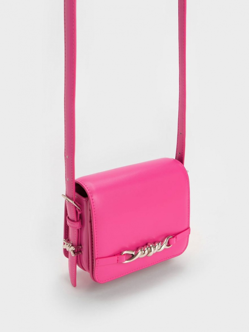 Charles & Keith Mini Henrietta Skulderveske Fuchsia | AUEGW5703