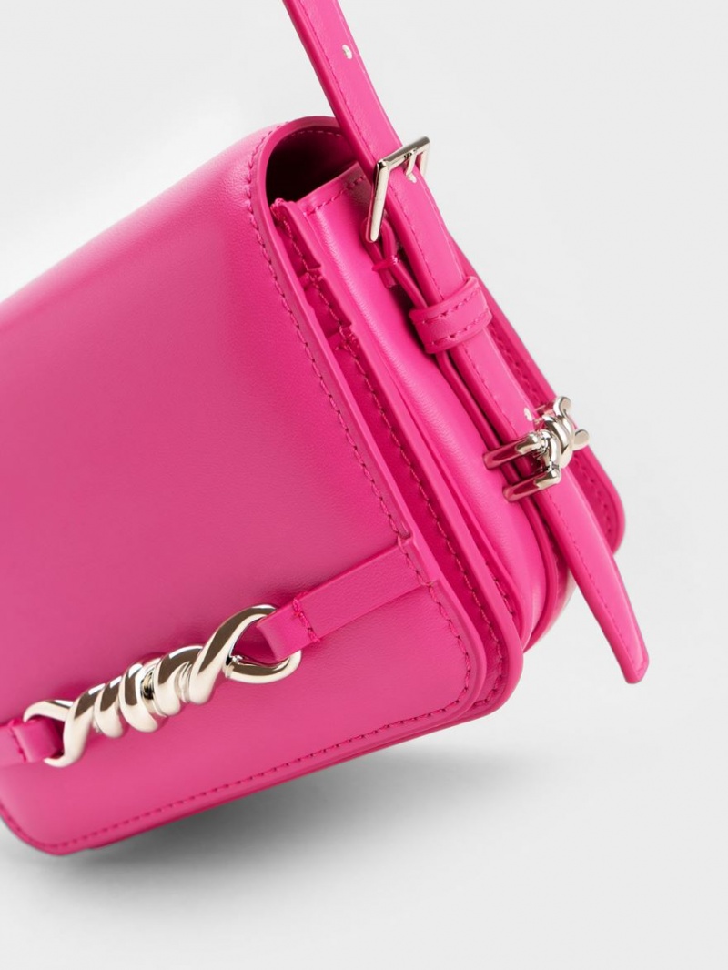 Charles & Keith Mini Henrietta Skulderveske Fuchsia | AUEGW5703