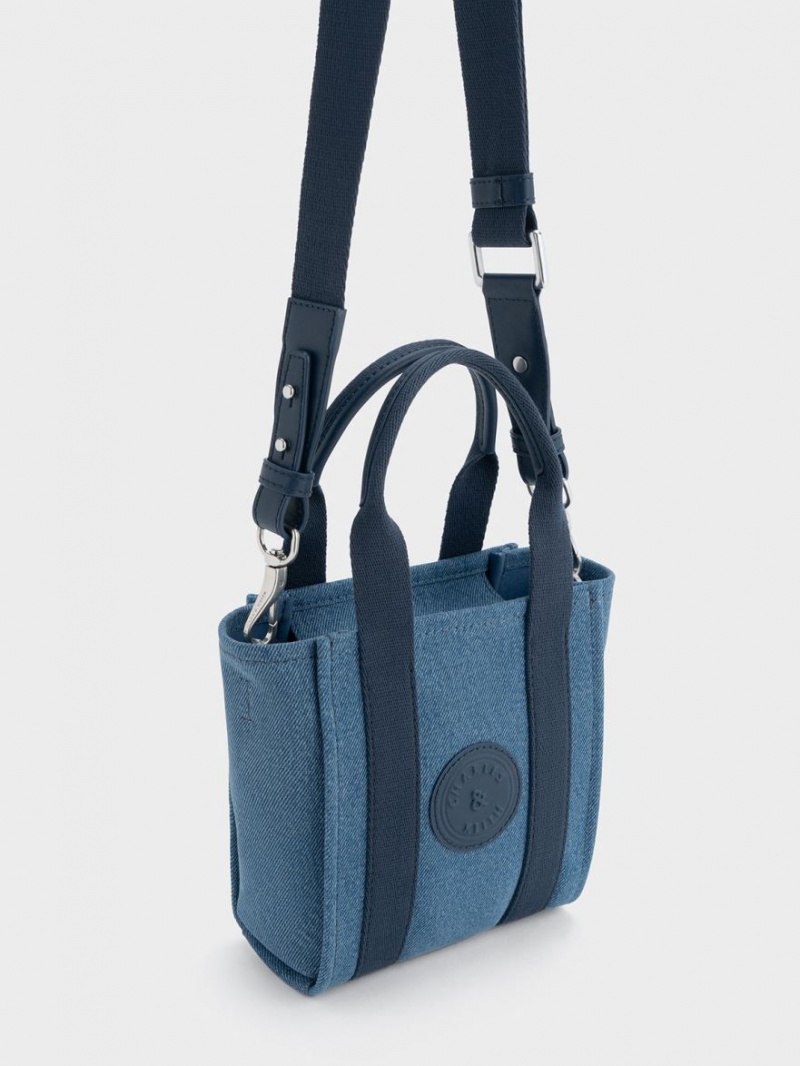 Charles & Keith Mini Kay Denim Contrast-Trim Tote Veske Blå | WYQOF2631